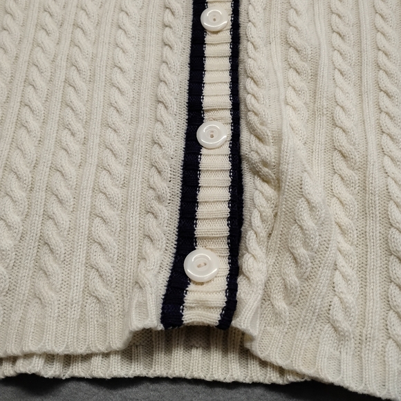 Vintage Loubella Extendables White Dk Blue knit cardigan sweater M - Picture 4 of 13